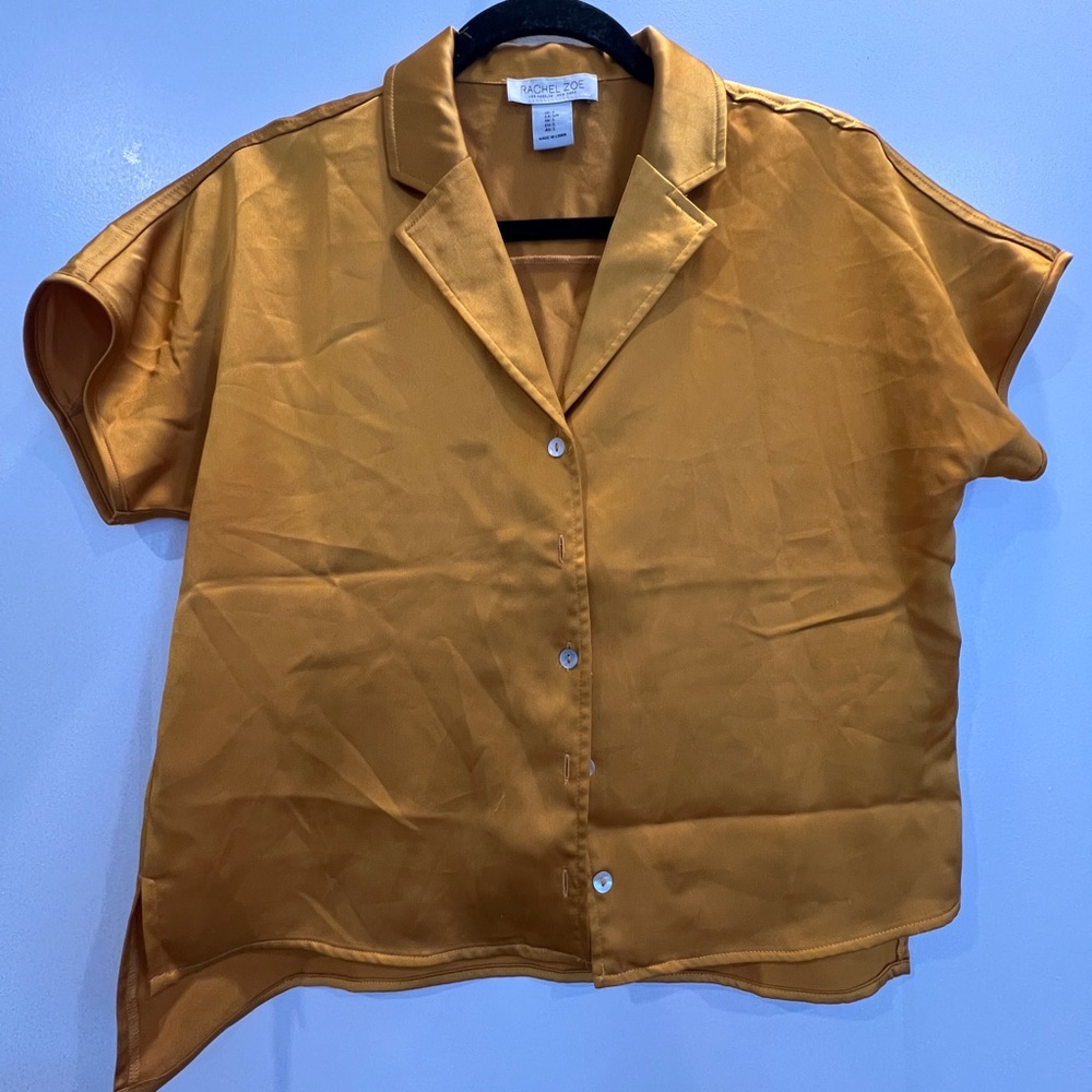Rachel Zoe Mustard Yellow Short Sleeve Satin Top